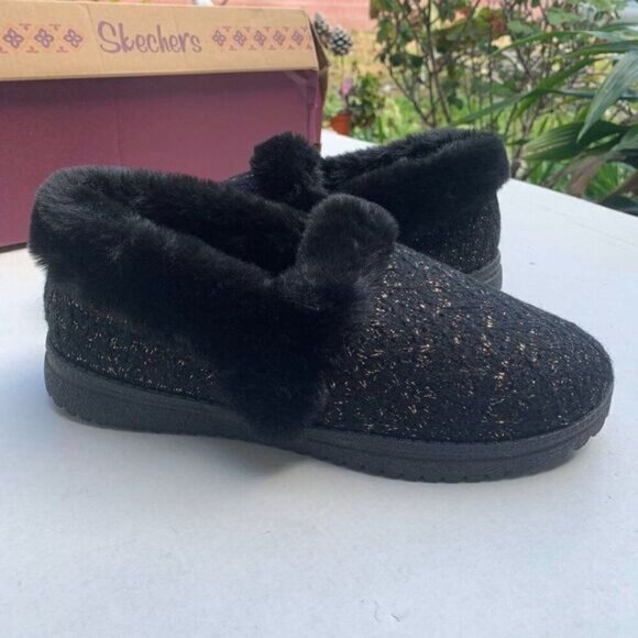 Skechers Womens Cozy Lite Sparkle Knit Slippers - Sweet Walk Sz 6 in Black - Picture 2 of 11